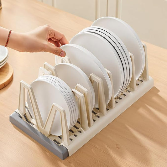 Li&Zhao Pots and Pans Organizer under Cabinet - Extended Dining Tray Storage Rack Cutting Board Rack Lid Holders inside Cabinet with 7 Adjustable Compartment for Kitchen Storage(Beige)