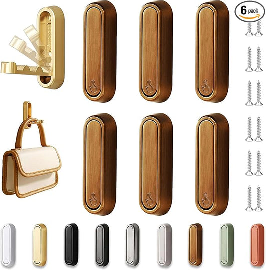 6PCS Folding Wall Hooks, Foldable Coat Hooks Heavy Duty Foldable Hook Bathroom Towel Hooks Robe Hooks Wall Mounted for Bathroom, Closet, Entryway, Pool, and Kitchen (Round-Dark Gold)