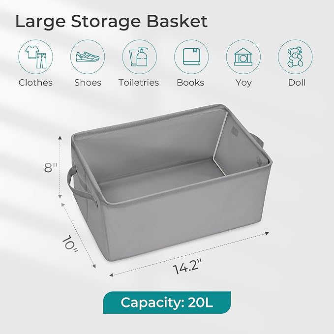Storage Basket Bins with Metal Frame, Large Collapsible Fabric Storage Baskets for Organizing Shelf, Basket Organizer W/Handles for Blankets, Towels, Laundry, Shelves, 12-Pack, Grey