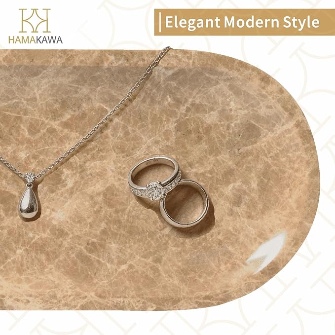 Bathroom Vanity Tray, Natural Marble Oval Tray 10 inch, Emperador Light Marble Vanity Tray for Soap Dispenser Modern Countertop Organizer for Kitchen Countertops, Home Decor