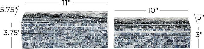Deco 79 Wood Handmade Decorative Box Decorative Keepsake Boxes with Hinged Lid, Set of 2 Storage Boxes 11", 10"W, Blue