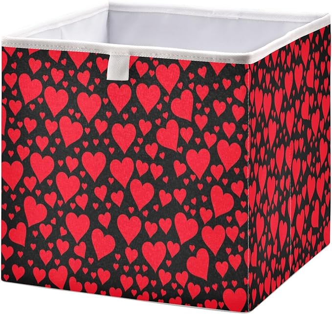 Bolaz Eamless Pattern With Red Hearts Closet Organizers Storage Cubes Storage Bins Shelf Baskets Containers for Home Room Office,Square