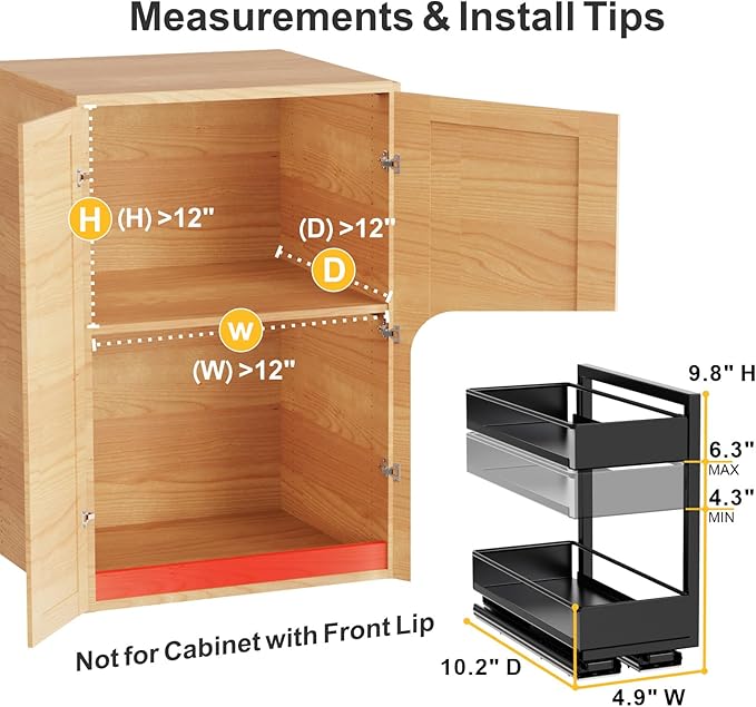 iSPECLE Spice Rack Organizer for Cabinet - 1 Pack Rotate Pull Out Spice Racks for Easy Access, Adjust Height to Fit 4 oz to 8 oz Spice Jars, Peel and Stick, 10.2" D for Inside Cabinet