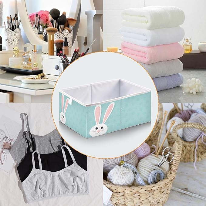 Bolaz Blue Easter Rabbit Closet Organizers Storage Cubes Storage Bins Shelf Baskets Containers for Home Room Office,Rectangle