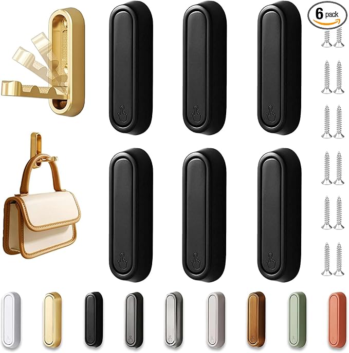 6PCS Folding Wall Hooks, Foldable Coat Hooks Heavy Duty Foldable Hook Bathroom Towel Hooks Robe Hooks Wall Mounted for Bathroom, Closet, Entryway, Pool, and Kitchen (Round-Black)