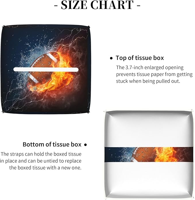 American Football in Fire and Water Tissue Box Cover Leather Tissue Box Holder Square Facial Paper Organizer Dispenser for Bathroom Kitchen Bedroom Vanity Countertop Night Stands