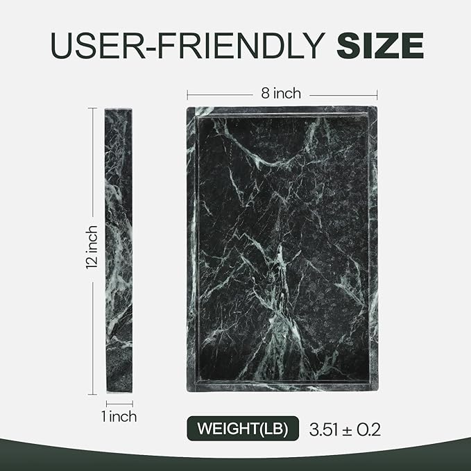 Koville Natural Marble Tray, 12x8â Coffee Table Vanity/Decorative Tray for Jewerly, Watch, Perfume Candle Storage for Bedroom/Bathroom/Kitchen Countertop(Indian Green Marble)