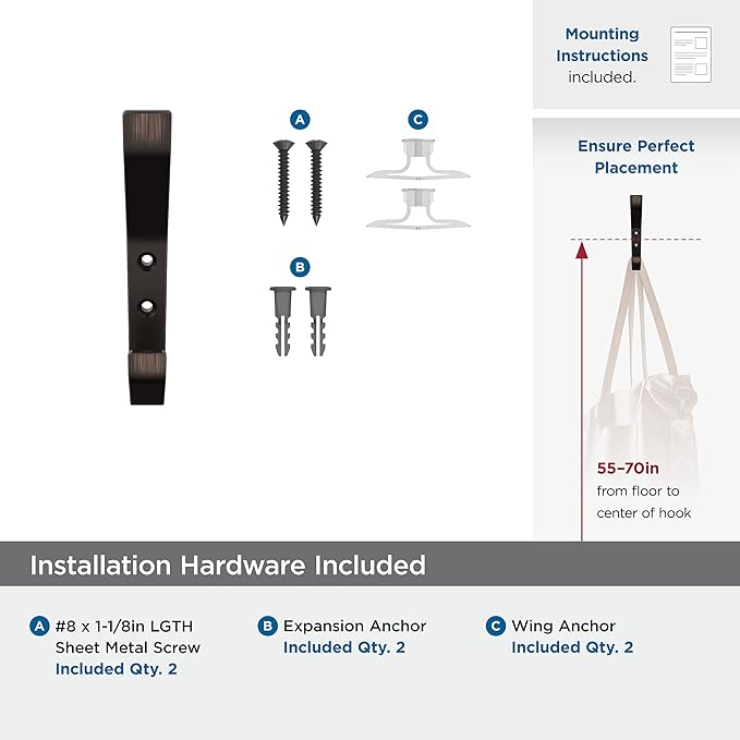 Amerock H37003ORB | Emerge Double Prong Decorative Wall Hook | Oil Rubbed Bronze Hook for Coats, Hats, Backpacks, Bags | Hooks for Bathroom, Bedroom, Closet, Entryway, Laundry Room, Office
