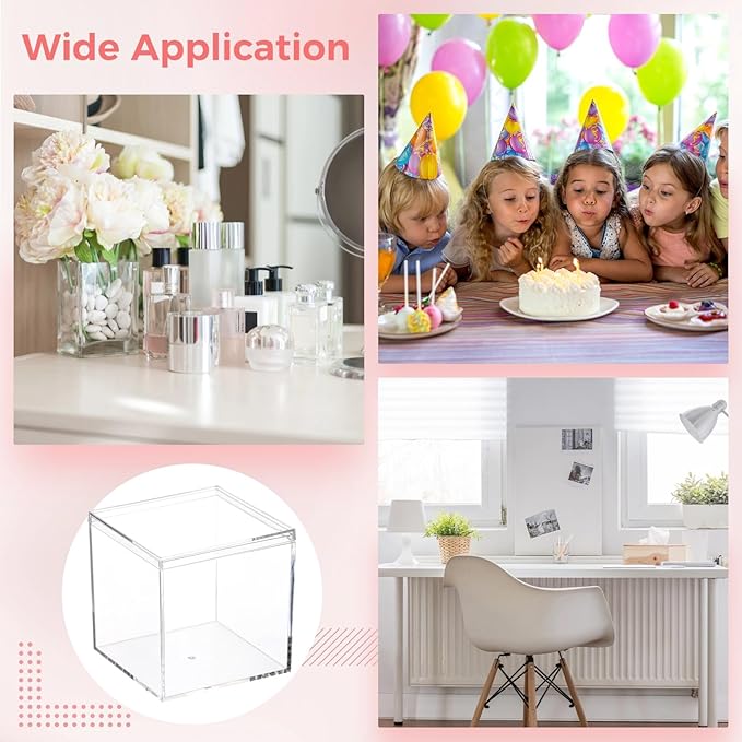 Homaisson 12 PCS Acrylic Square Cube 3 x 3 x 3 Inches, Small Clear Plastic Display Boxes with Lids, Clear Acrylic Storage Square Cube Boxes, Display Case Container for Candy Jewelry Tiny Items