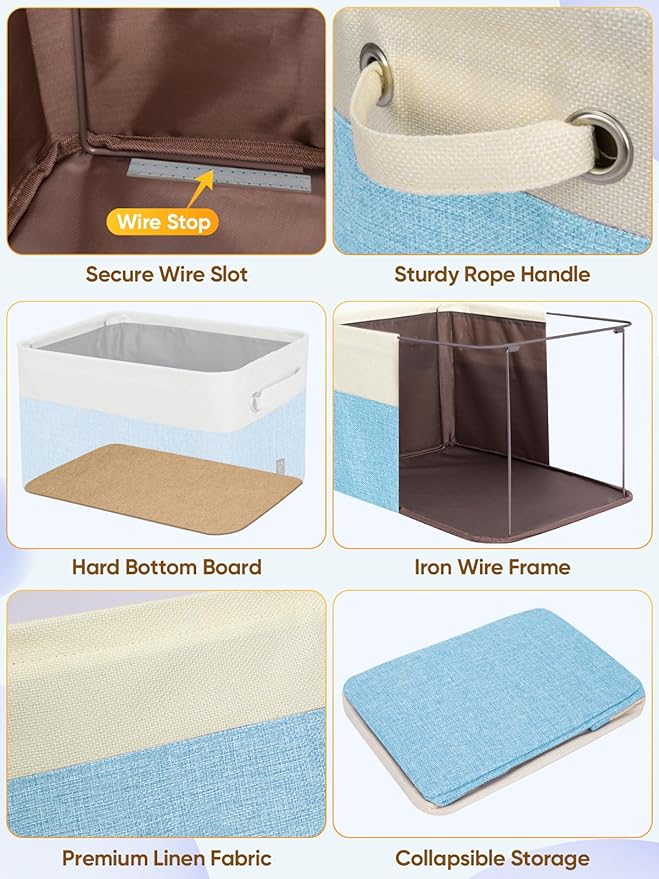 BALEINE 1 Pack Fabric Closet Storage Bins for Shelves, Linen Closet Organizers and Storage, Decorative Baskets for Organizing, Shelf, Clothes, Home, Office (Skyblue, 14''x10''x8.5'')