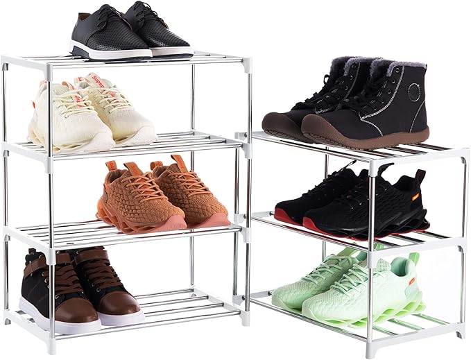 3-Tier Stackable Small Shoe Rack, Lightweight Shoe Shelf Storage Organizer for Entryway, Hallway and Closet(White)