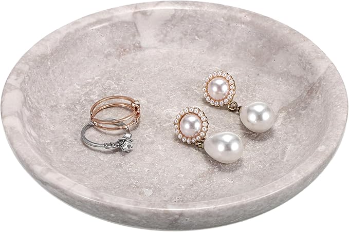 Hipiwe Small Key Bowl for Entryway Nightstand Organizer Tray Travertine Decorative Bowls Round Ring Holder Dish for Candle Trinket Jewelry Dish Home Decor Bowl,5.5"