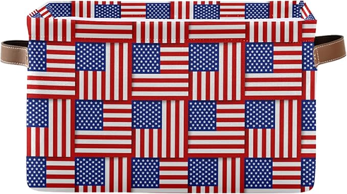 Large Storage Basket American Flag Foldable Storage Box Organizer Bins with Handles for Bedroom Home Office