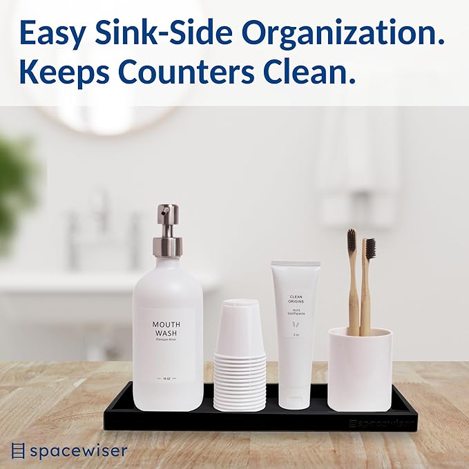 Countertop and Vanity Tray - 2 PC Large 11.7" Silicone Bathroom Trays, Counter Organizer, Dish Soap Sponge Holder Kitchen Sink Tray Organizer, Sink Caddy Toothbrush Key Kitchen Soap Trays