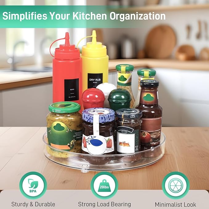 2 Pack Lazy Susan Organizer, 9.5 Inch Lazy Susan Turntable for Cabinet, Refrigerator Organizer for Pantry Organizers and Storage, Non-Skid Fridge Organizer