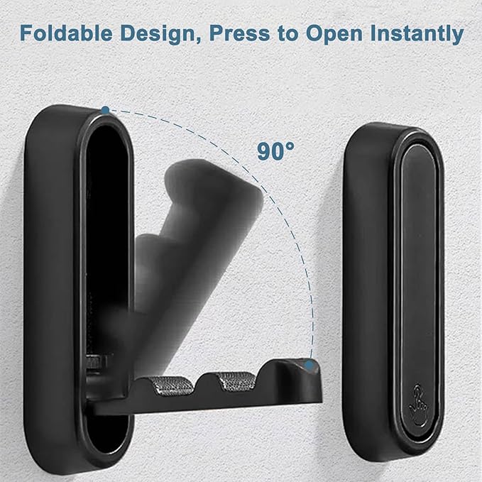 3 Pcs Folding Wall Hooks, Heavy Duty Metal Coat Hooks for Bedroom Closet, Bathroom Towel Hanger Wall Mounted Kitchen Hooks for Hanging Aprons, Brushes, Umbrellas, Keys, Hat, Bags (Black)