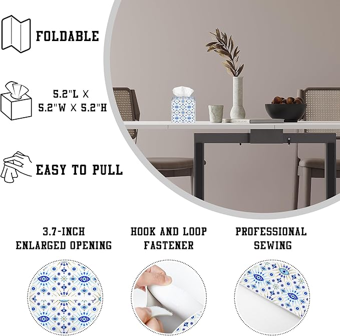 Tissue Box Holder Evil Eye Square Leather Tissue Box Cover Modern Cube Facial Paper Cover Case for Bathroom Vanity Countertop Night Stands Tabletop