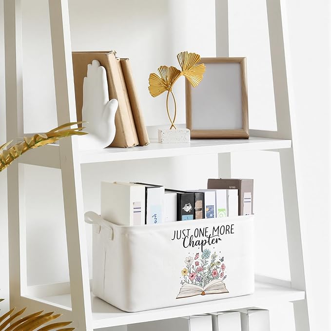 Marsui Book Lover Gifts Just One More Chapter Book Storage Basket to Be Read List Storage Bin Bookish Accessories Bookworm Gift for Club Members Student Teacher Reading Accessories