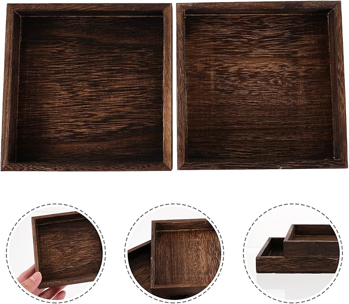 DOITOOL Wooden Jewelry Tray Solid Wood Vanity Organizer Small Retro Jewelry Holder Tray for Desktop Storage and Decorative Use