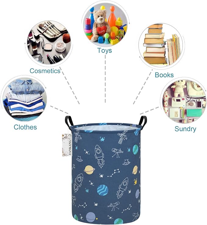FANKANG Storage Basket, Nursery Hamper Canvas Laundry Basket Foldable with Waterproof PE Coating Large Storage Baskets for Kids Boys and Girls, Office, Bedroom, Clothes,Toysï¼Colorful Space ï¼