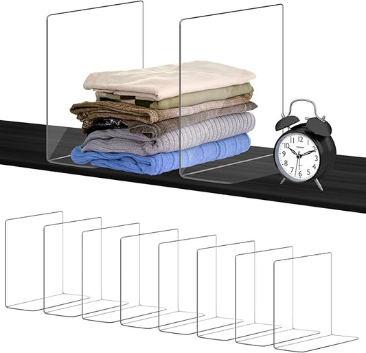 OKPOW Acrylic Shelf Dividers for Closet Organization: 8 Pack Durable Clear Shelves Separators for Clothing Adjustable 12" Tall x 10" Deep