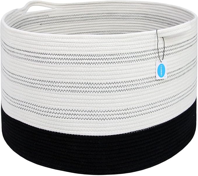 Casaphoria XXXLarge Cotton Rope Basket 22" X 22"X 14" Blanket Basket for Living Room Woven Basket Soft Laundry Blanket Basket storage basket bin with Handleï¼pack of 1ï¼
