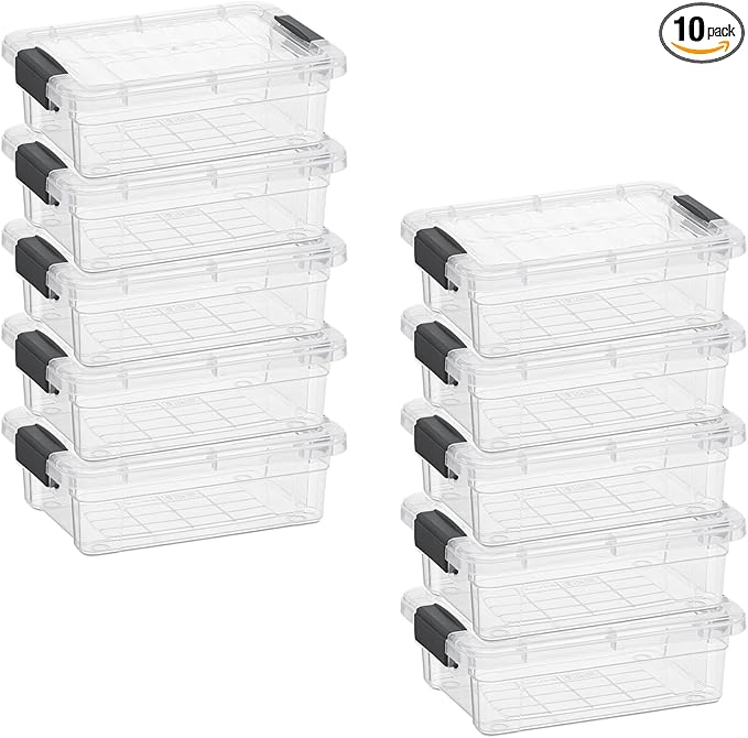 Superio Clear Storage Boxes with Lids, 1.27 Quart Plastic Container Bins for Organizing, Stackable Crates, BPA Free, Non Toxic, Odor Free, Organizers for Home, Office and Dorm, 10 Pack