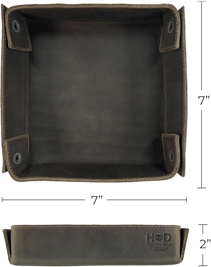Hide & Drink, Leather Catchall Change Keys Coins Jewels Box Tray Big Storage, Handmade Includes 101 Year Warranty :: Dark Jade