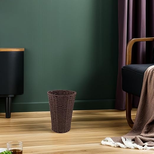 VICASKY Woven Paper Rope Trash Can Brown Sundries Storage Basket Handwoven Household Wastebasket for Living Room Bedroom Bathroom, Size 19x14.5x28 Cm