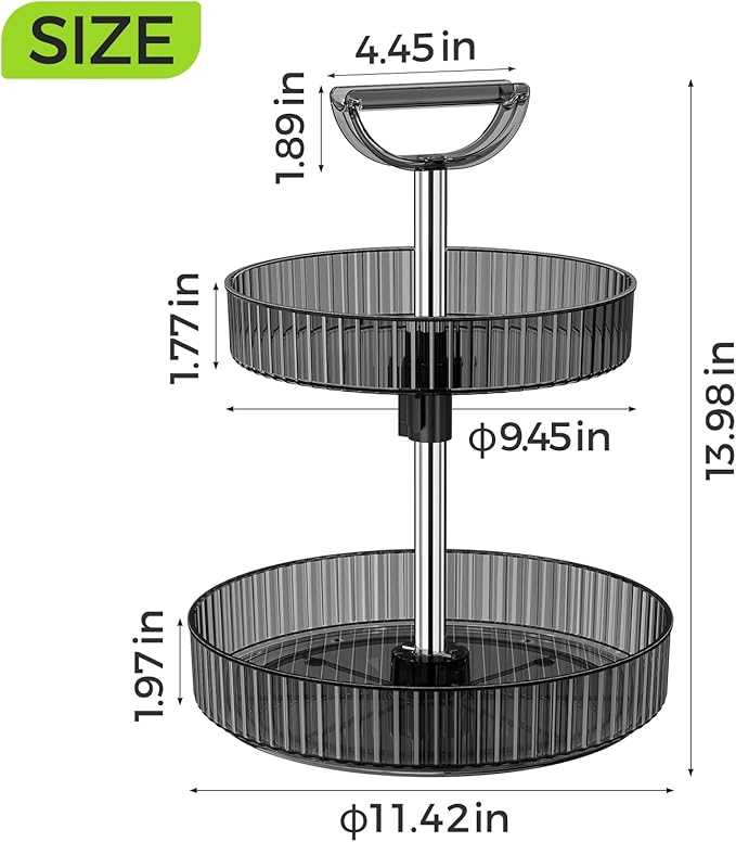 Lazy Susan Organizer – 2 Tier Rotating Spice Rack Turntable, 11.4" Plastic Spinning Organizer for Kitchen Cabinet Pantry Countertop Cupboard Bathroom Storage