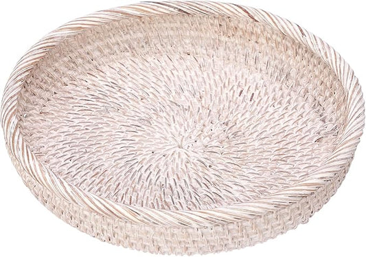Hipiwe Key Basket Bowl for Entryway 10" Round Woven Wicker Fruit Tray Serving Tray Decorative Storage Organizer for Wallet Cellphone Basket Bowl for Kitchen Living Room, Medium
