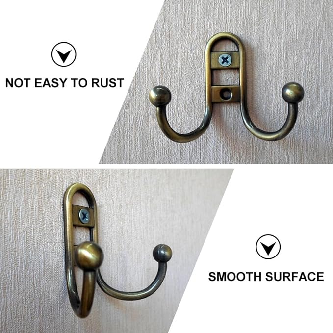 SUPVOX 5pcs Antique Blue Green Double Wall Mount Metal Clothes Hooks Cabinet Coat Hangers for Home Kitchen Storage and Closet Organization