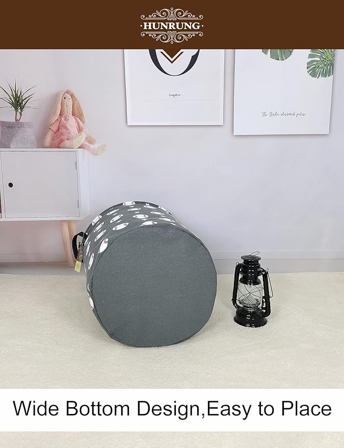 HUNRUNG Laundry Hamper,Large Canvas Fabric Lightweight Storage Basket Toy Organizer Dirty Clothes Collapsible Waterproof for College Dorms, Children Bedroom,Bathroomï¼Round-Grey Baseballï¼