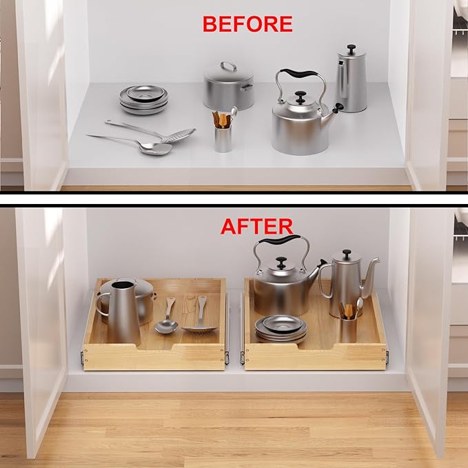 Wood Pull Out Cabinet Organizer 23" W x 21" D, Heavy-Duty Sliding Drawers for Inside Cabinets Storage and Organization for Kitchen, Pantry, Bathroom