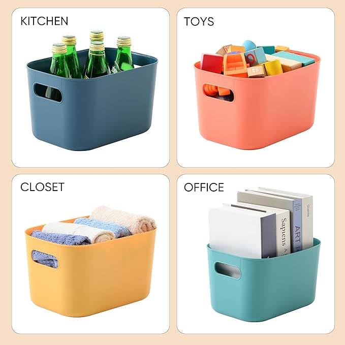 Plastic Storage Bins with Lid, Stackable Storage Containers for Organizing, Decorative Storage Baskets for Shelves Living Room Playroom Classroom Office (Small (8 PCS))