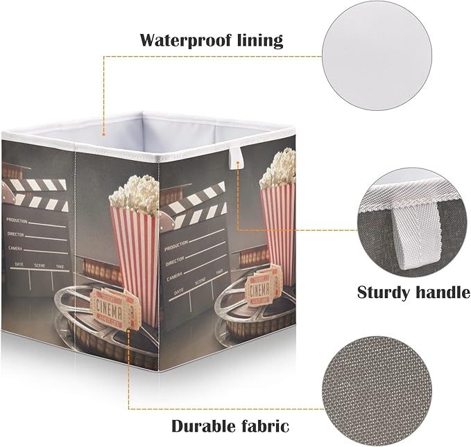 Blueangle Movie Theater Popcorn Rectangle Storage Bin, 15.8 x 10.6 x 7 in, Large Collapsible Organizer Storage Basket for Home Décor