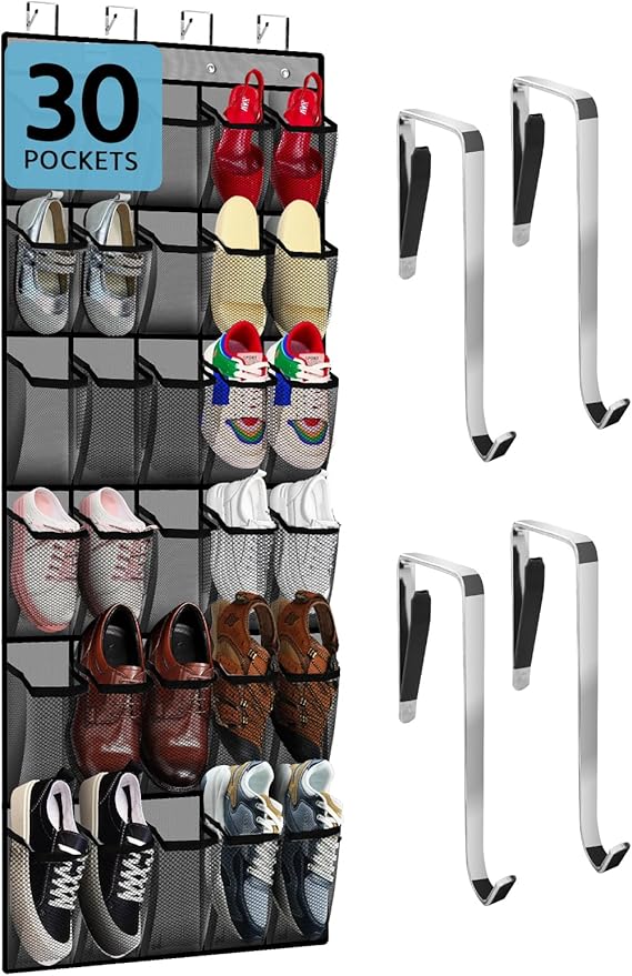 PAULONE Massive 70-Inch Dual-Side Family Organizer - Stores Shoes, Handbags, Toys & Baby Gear, Heavy Duty Over Door Storage System for Every Room (Gray)