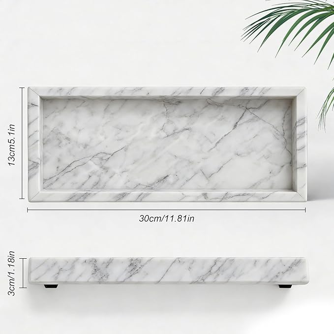 Natural Marble Tray, Stone Tray for Bedroom/Bathroom/Kitchen/Vanity Countertop, Jewelry Tray for Rings Earrings Necklace Bracelet Watch, Room Decor Aesthetic