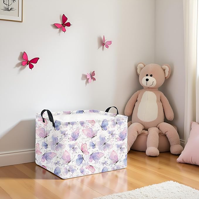 Rectangular Kids Storage Basket for Home Kitchen Girls Cute Storage Bin Organizer Shelf Book Room Decor(Fancy Butterfly)
