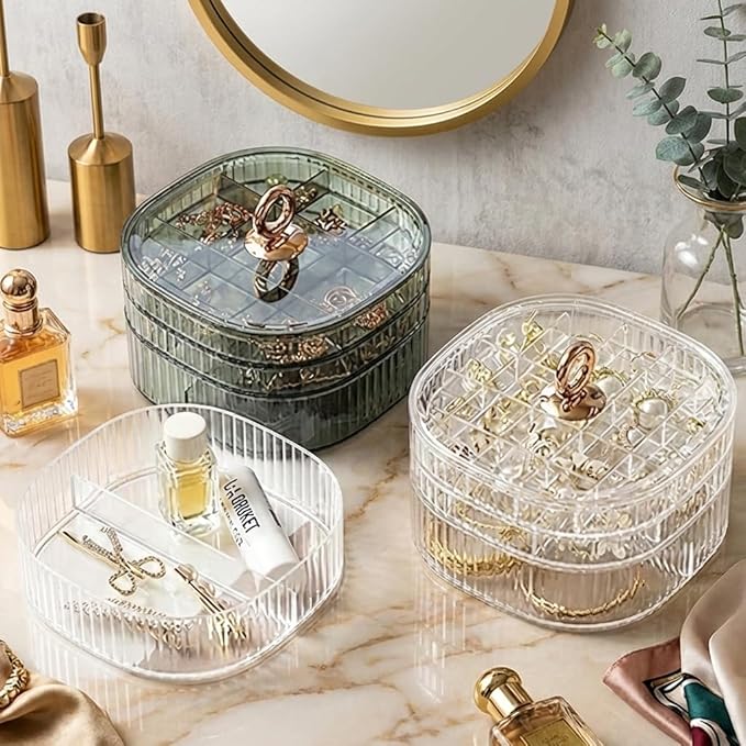 Jewelry Box, 3-Layer Acrylic Jewelry Organizer with Handle, Clear Jewelry Boxes for Women Girls, Make up Organizer, Jewelry Storage Holder (Clear)