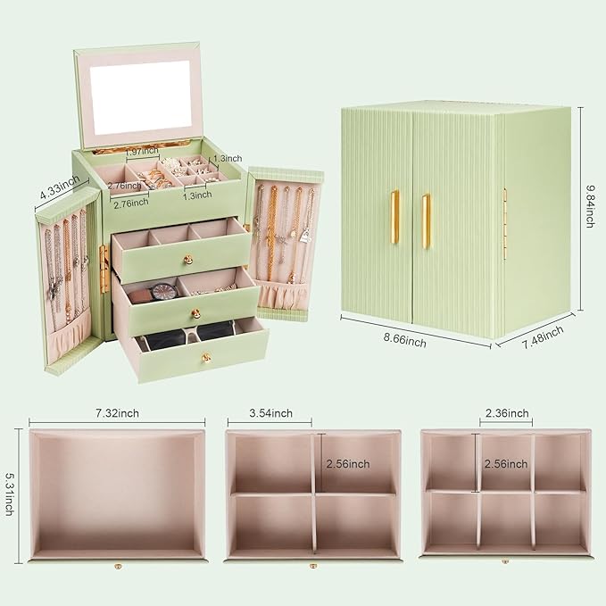 Dajasan Large Jewelry Boxes for Women, Jewelry Holder Organizer Box, Jewelry Storage Organizer, Jewelry Gift Box for Christmas, Valentine's Day, Birthday, Mother's Day (Avocado Green)