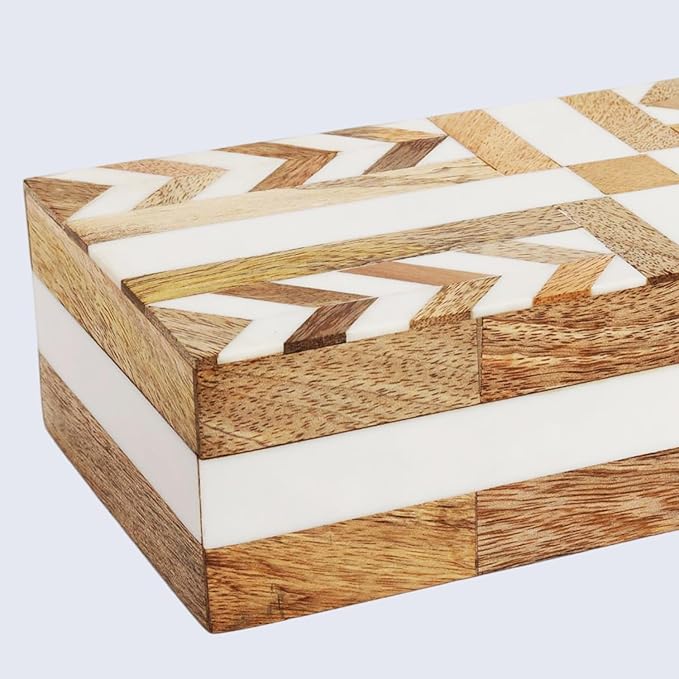 Handicrafts Home White Decorative Storage Box with Lid Wooden Coffee Table Storage Box Decorative Box Organizer for Living Room Home Decor â Resin Inlay Patisserie Adorn Collection- 10x4.5x2.5