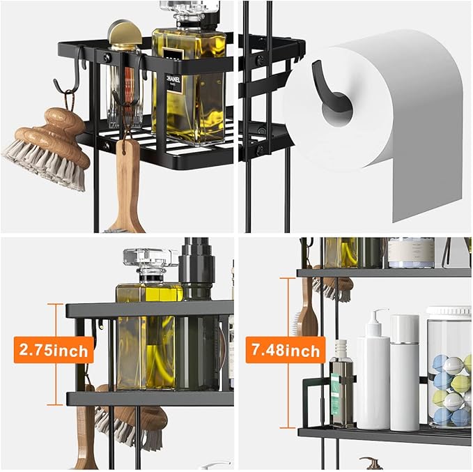 Over The Toilet Storage Shelf, 2-Tier Bathroom Storage Organizer Upgrade Punch-Free Toliet Storage Shelf, Home Storage Rack with Hooks Shelf,White