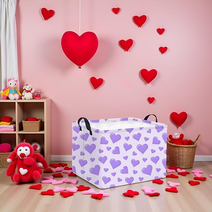 Rectangular Valentines Basket for Women Girls Storage Bin Organizer Box Shelf Room Decor(Purple Heart)