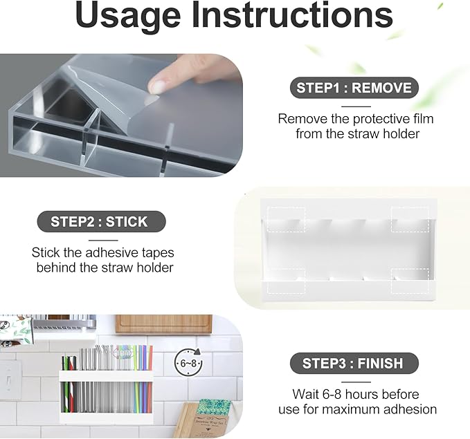 2 Pack 9.5” Large Acrylic Straw Holder for Cabinet Door with Detachable Ultra Sticky Adhesive Squares and Stickers, 2026 Reusable Straws Organizer Storage Dispenser for Kitchen Counter Cupboard