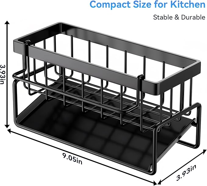 Sponge Holder for Kitchen, Sink Caddy Organizer Rack for Kitchen Accessories, Soap Dispenser Countertop Organizer Essentials for Home (Black)