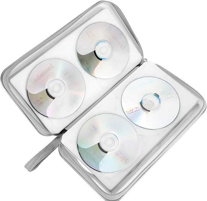 CD Case, DVD Case Holder 96 Capacity Hard Plastic CD DVD Disc Cases Storage Binder Wallet for Car Home Office Travel (White)