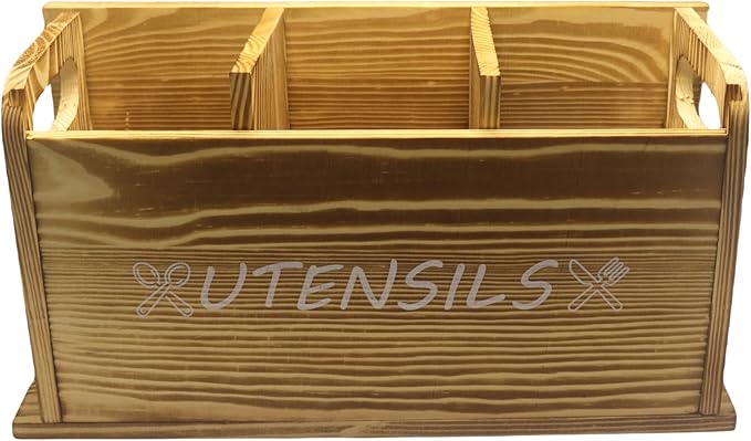Utensil Holder Rustic Wood White Large Farmhouse Spatula Organizer for Kitchen counter Farmhouse,Countertop,Cooking Tools Storage (Wood)