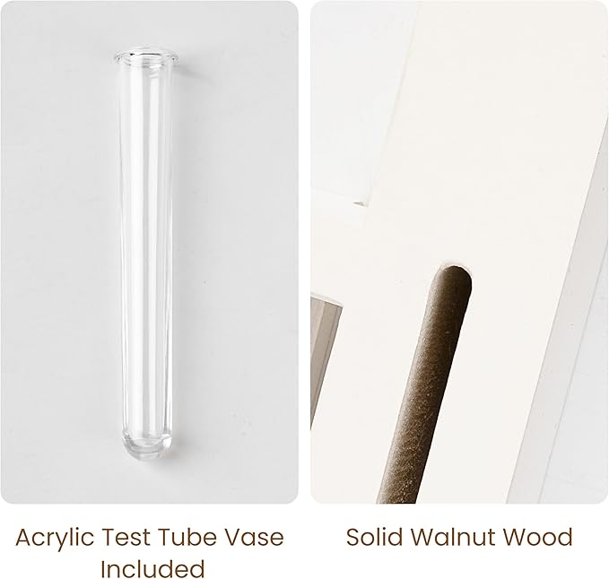 AELS Creamy White Wall Mounted Key Holder with Acrylic Vase & Mail Organizer, Wooden Entryway Key Rack with 5.9" Test Tube Vase, Decorative Key Hanger with Slot for Keys and Letters, Gift Idea