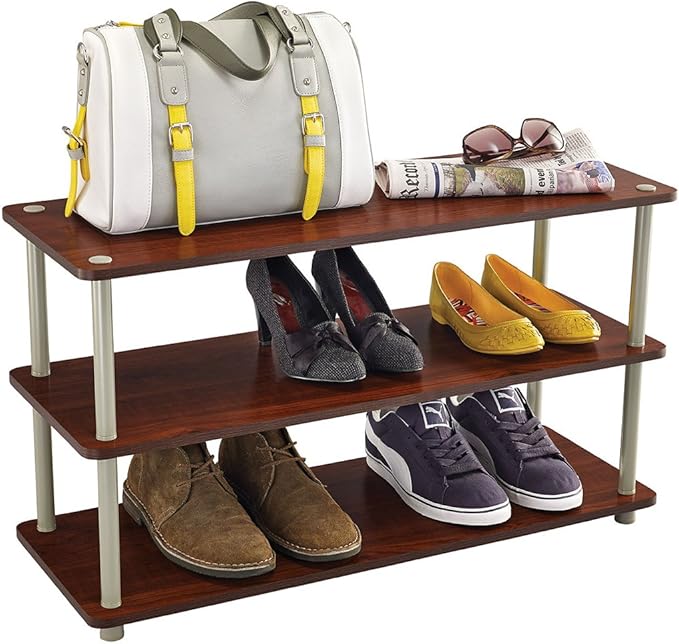 ClosetMaid 3-Tier Shelf Organizer Unit for Shoes, Accessories, Hats, Purses, Bags, in Entryway or Closet, Wood Shelves with Metal Frame, Cherry